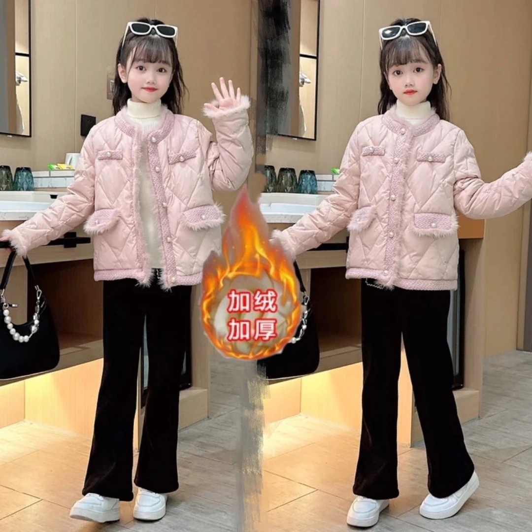 女童秋冬小香风棉衣2023冬季新款儿童洋气冬装甜系加厚棉服外套潮