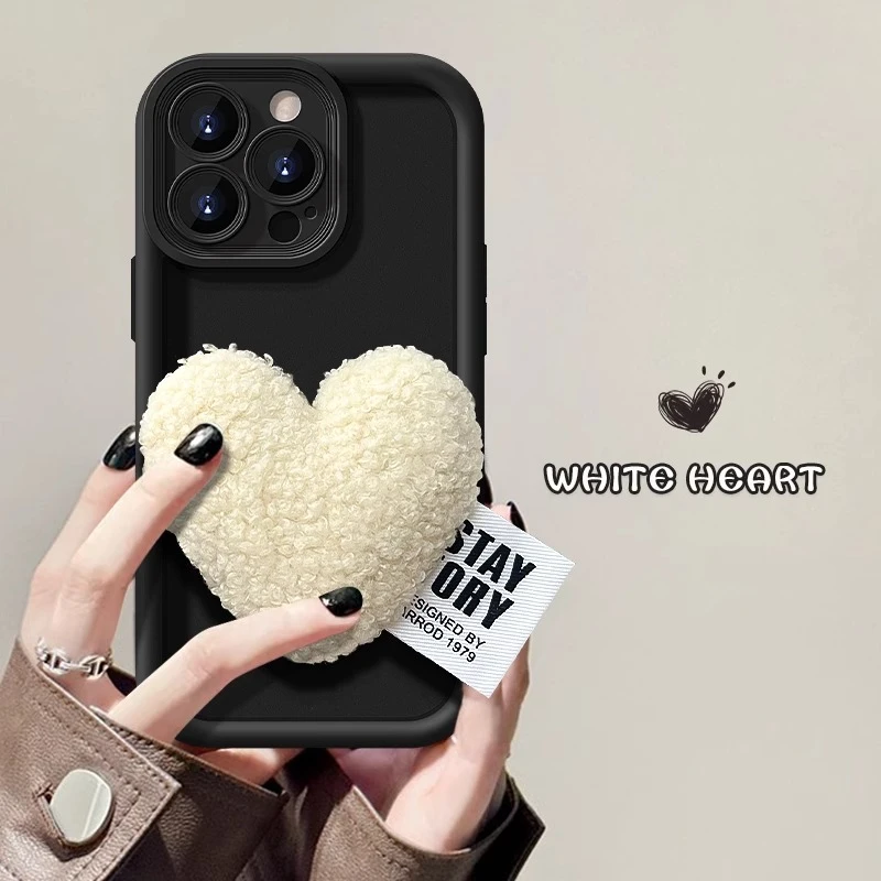 毛绒咖色爱心iphone14promax手机壳苹果15手机壳13高级感12简约11