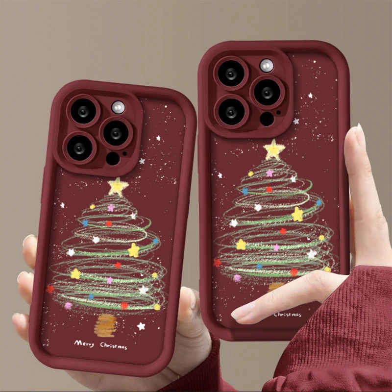 彩绘圣诞树iphone13手机壳全包苹果15手机壳12创意xr高级感手机壳