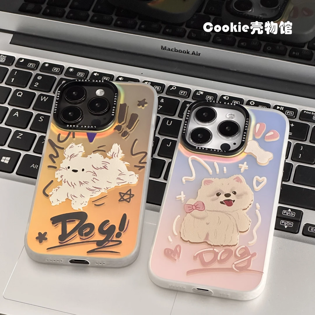 奔跑小狗IMD适用苹果15手机壳iphone13炫彩镭射防摔小众创意全包x