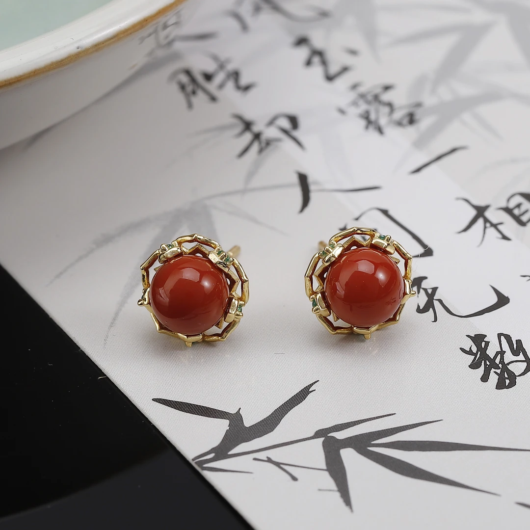 一了个卜【赤嘟】s925银南红耳环