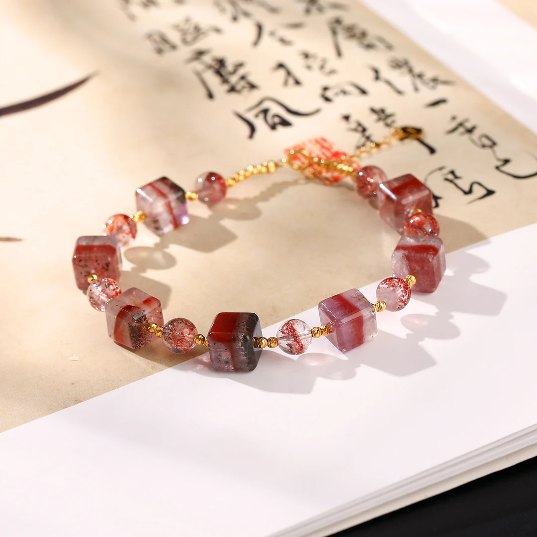 一了个卜【流光溢彩】18k极光金草莓手链