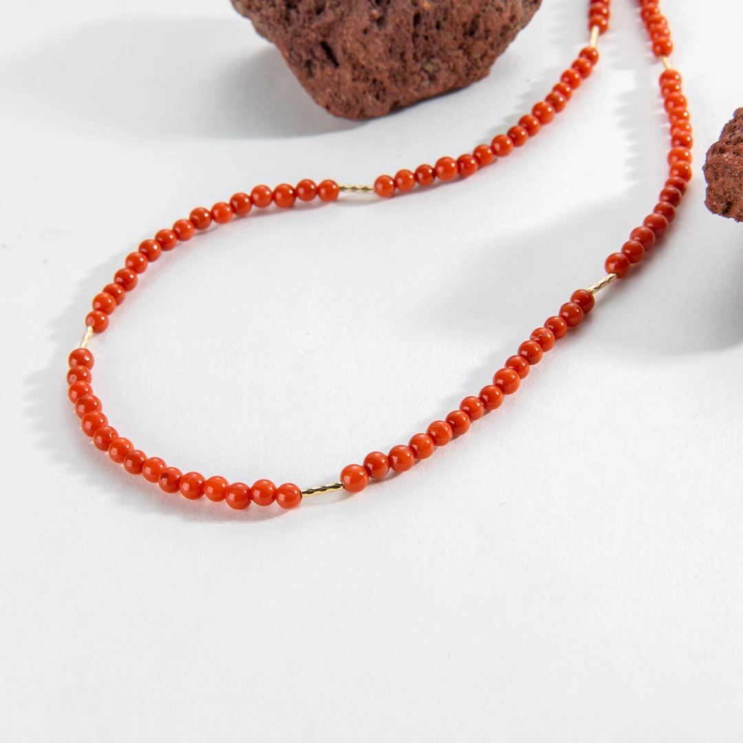 一了个卜【红豆】18k金天然南红项链 提气色百搭进阶baby珠