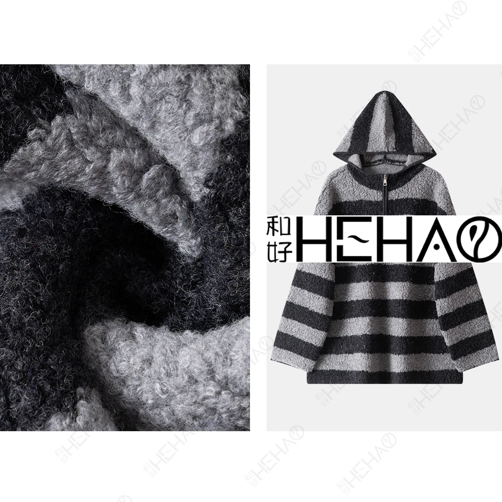 100%绵羊毛条纹连帽半拉链慵懒休闲加厚针织帽衫57161