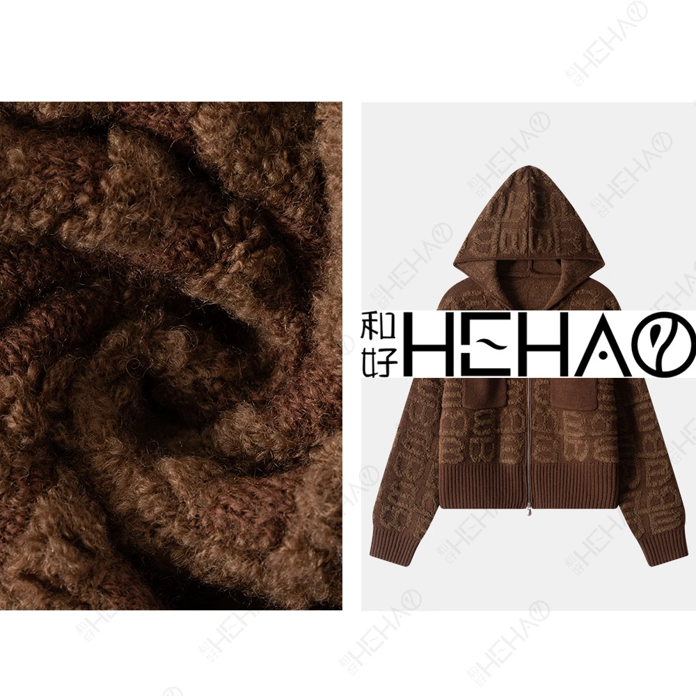 100%绵羊毛秋冬加厚连帽拉链口袋圈圈毛外套57013