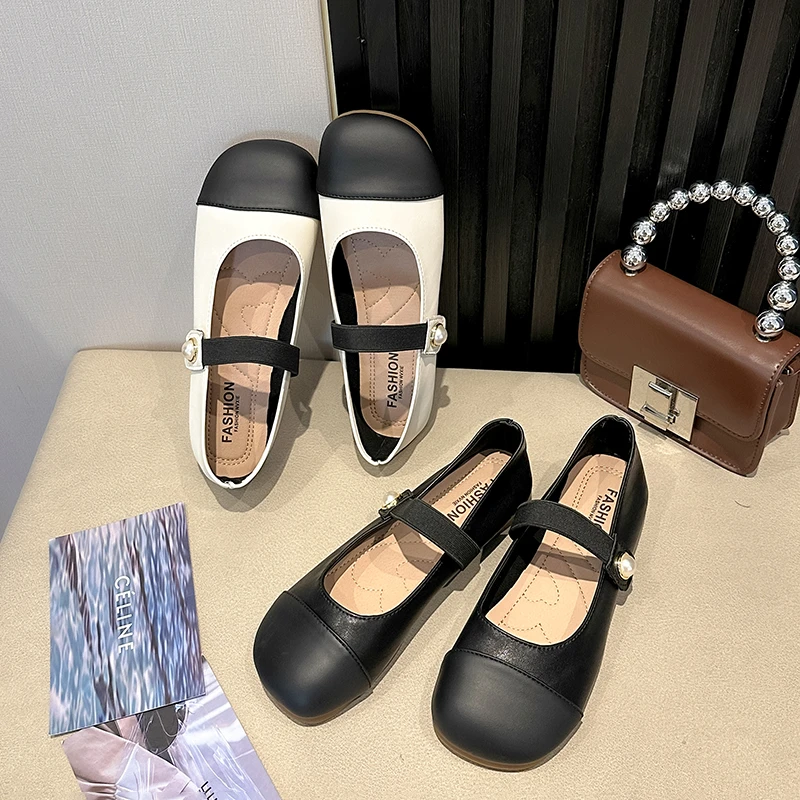 4243码复古玛丽珍鞋浅口鞋软底女夏款设计感小众平底鞋小香风百搭