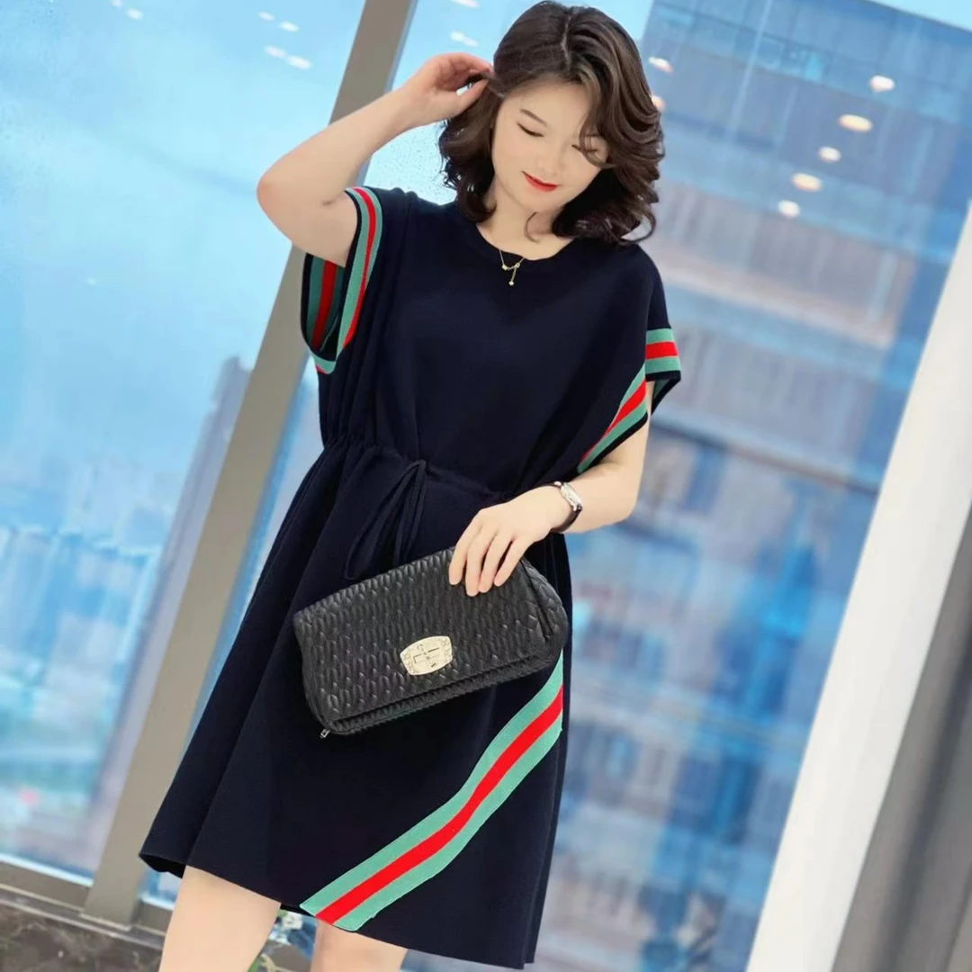 956   原创设计欧美时尚大码显瘦带收紧腰带气质款连衣裙