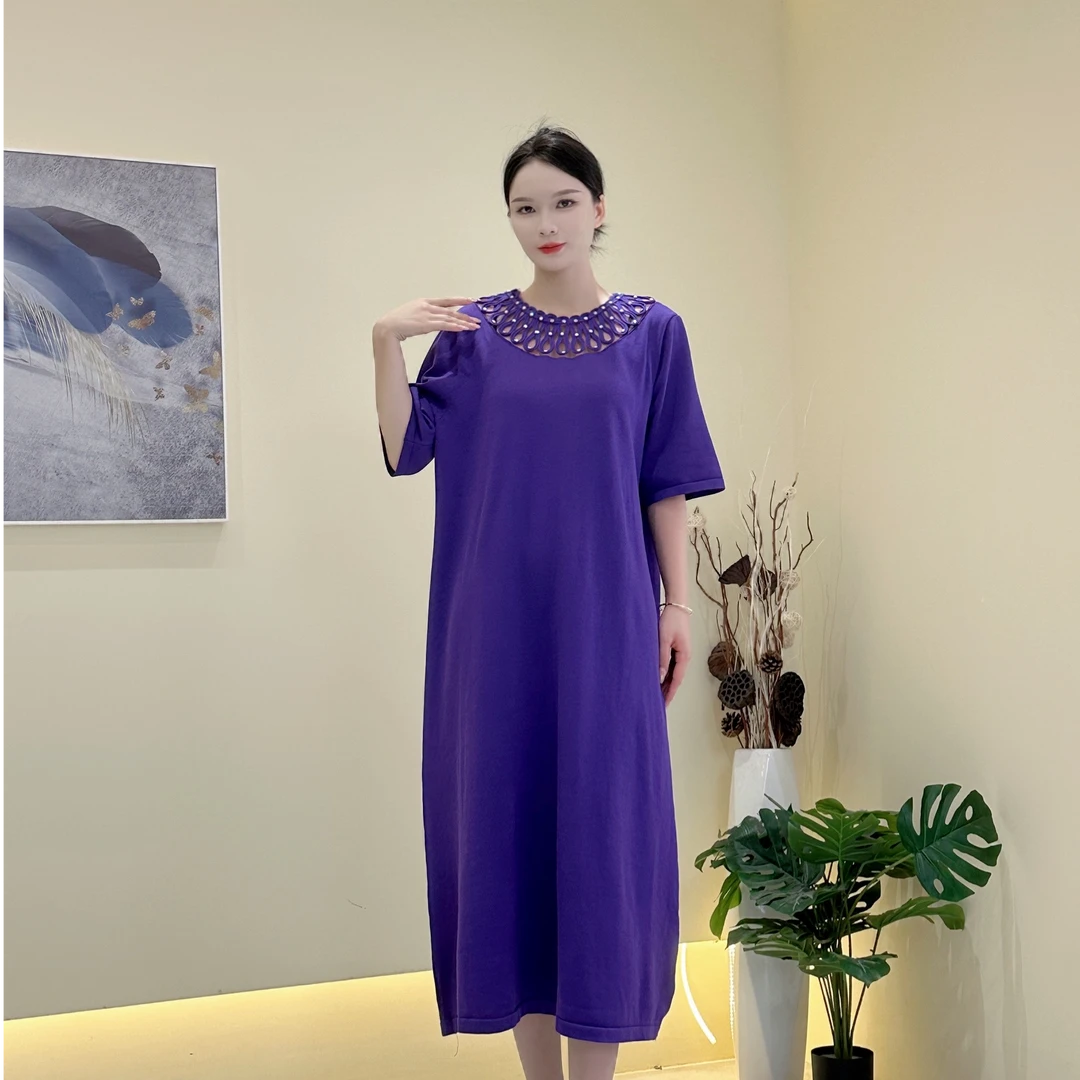 JS  379  原创设计欧美夏季紫色气质百搭款连衣裙