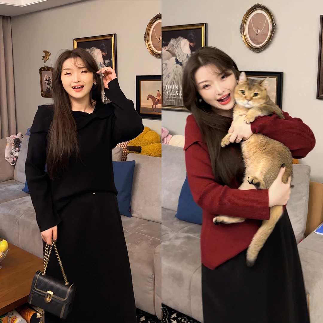 应小姐【纯欲缪斯】微胖大码显瘦复古感文艺法式大蝴蝶结毛衣针织衫