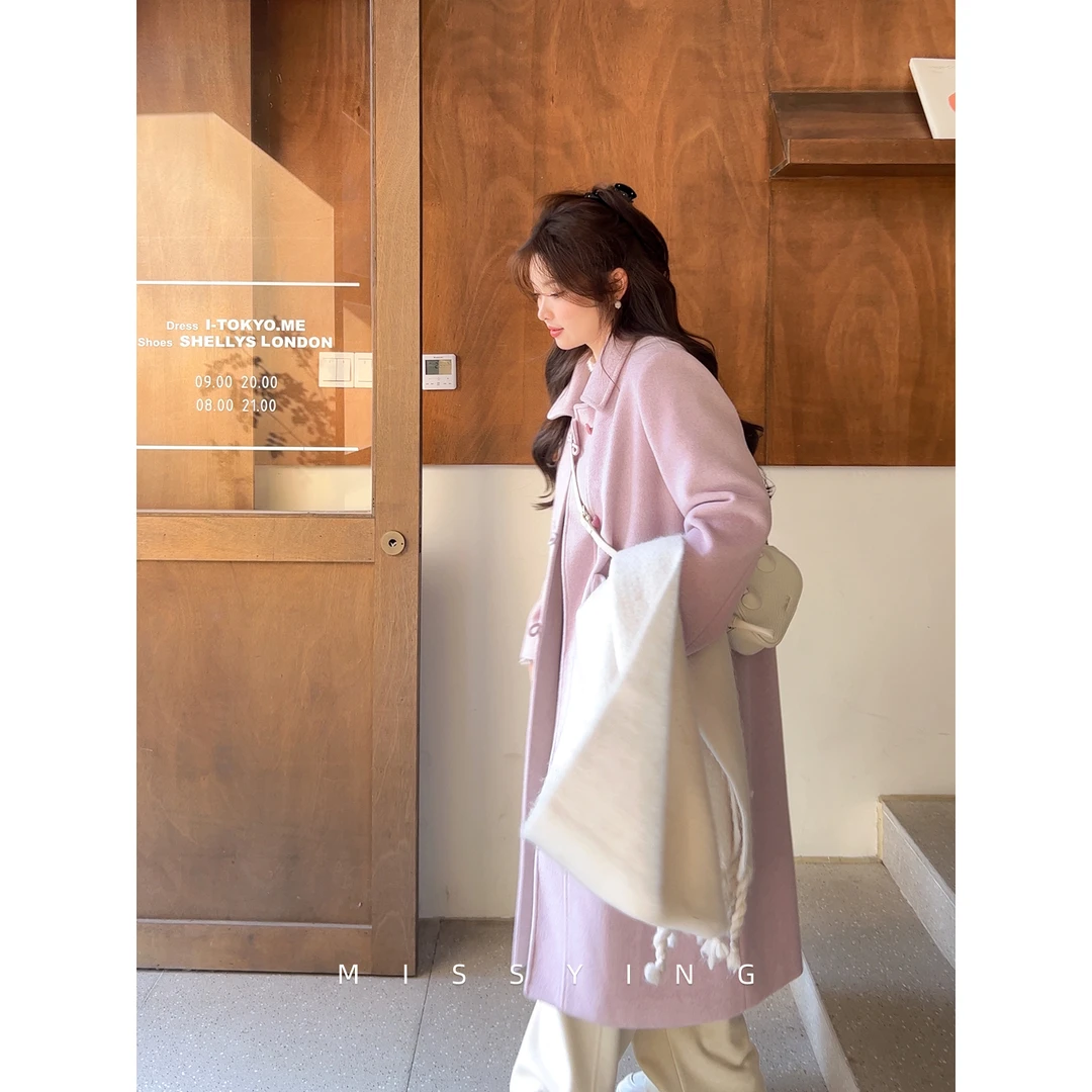 应小姐【海芋恋】微胖大码韩版气质欢送冬季显瘦夹棉单面呢大衣外套