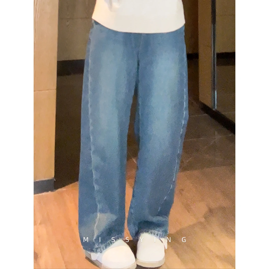 应小姐【弯刀裤】微胖大码韩系休闲显瘦外穿秋冬百搭高腰磨毛牛仔裤