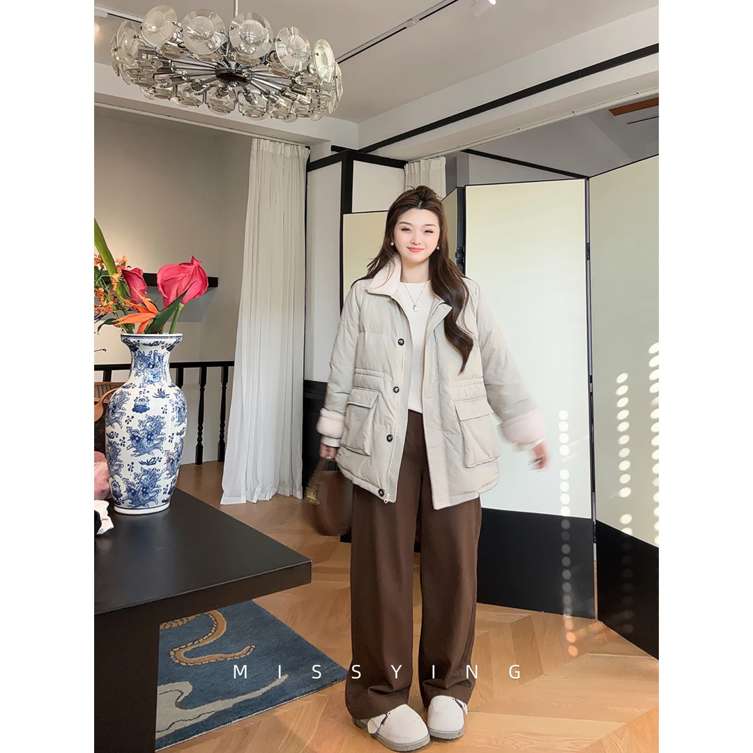 应小姐【高分秘籍】微胖大码韩系休闲显瘦冬季百搭茶褐色高腰牛仔裤