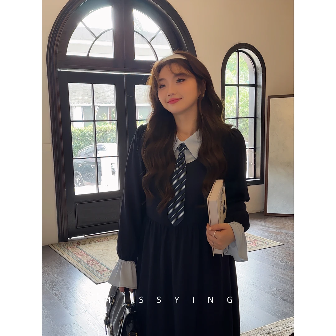 应小姐【舒伯特】微胖大码韩系显瘦宽松高腰气质风减龄假两件连衣裙