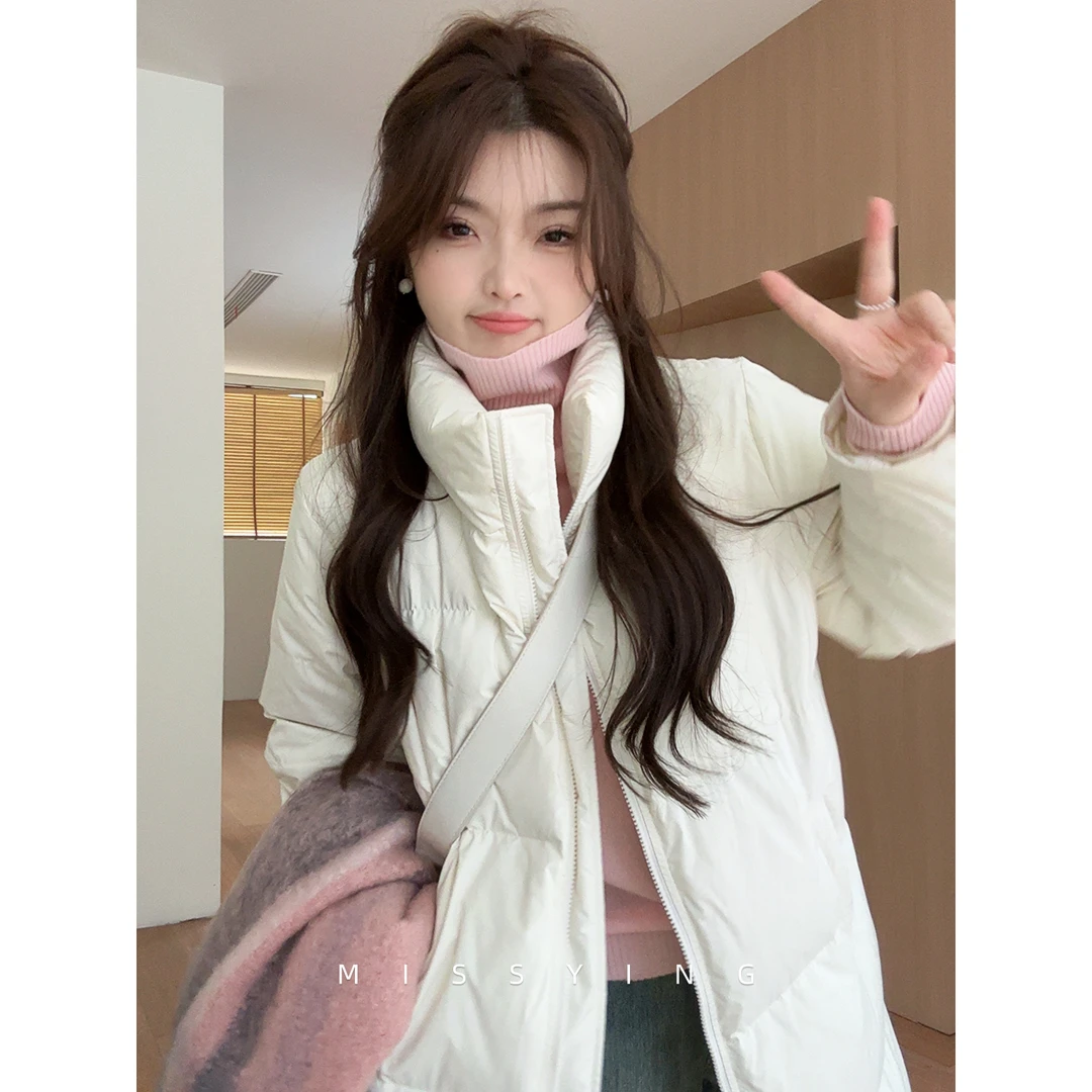 应小姐【冬日白月光】加厚长款微胖大码显瘦韩版保暖宽松鸭绒羽绒服