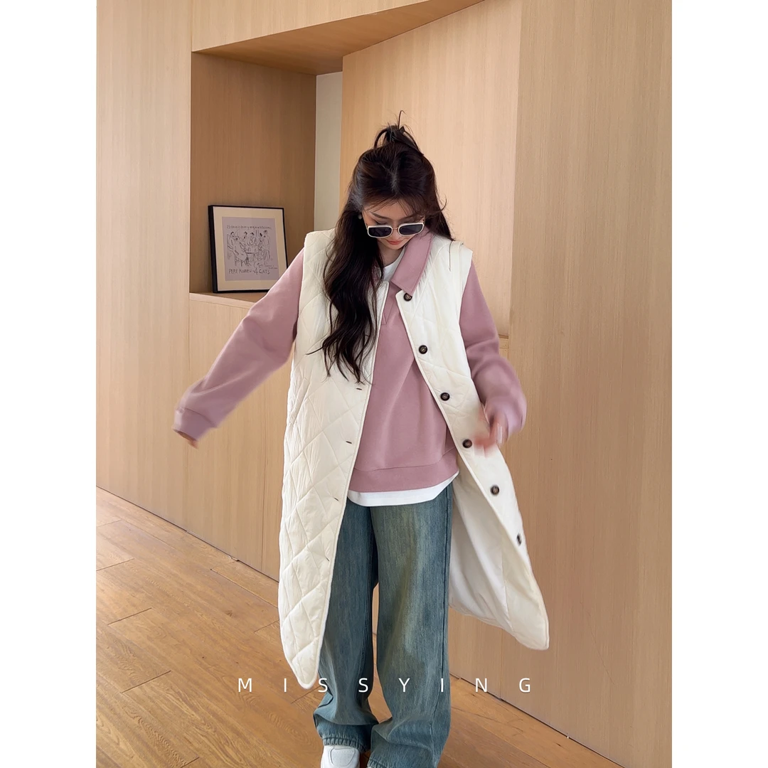 应小姐【扑克牌】微胖大码女装显瘦宽松设计保暖百搭叠穿加长棉马甲