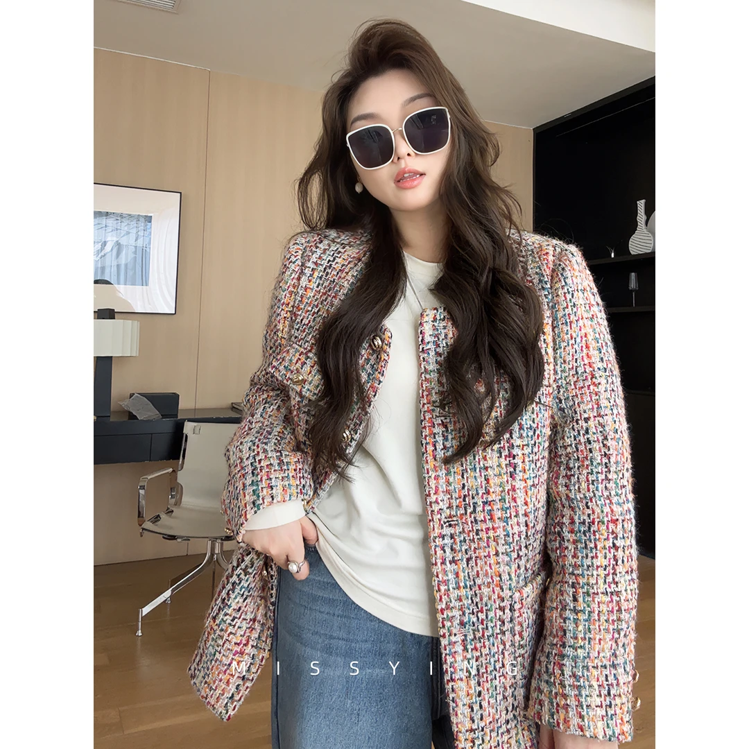 应小姐【德鲁纳千金】微胖大码显瘦洋气设计气质冬季时尚小香风外套