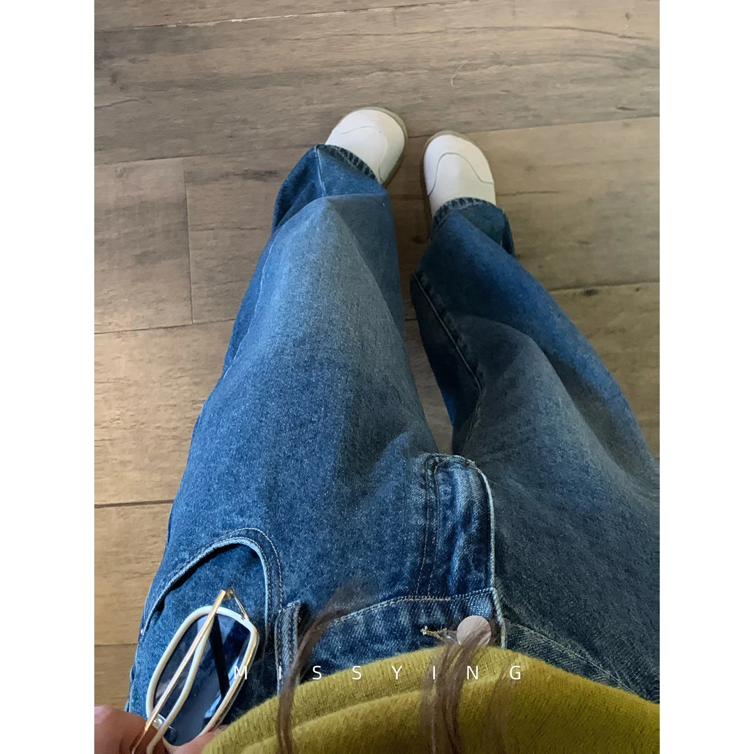 应小姐【弯刀裤】微胖大码韩系休闲显瘦外穿秋冬百搭高腰磨毛牛仔裤