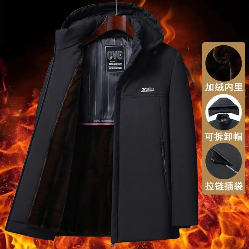 男士加绒加厚棉服冬季新款男士棉衣中老年外套棉袄商务保暖爸爸装