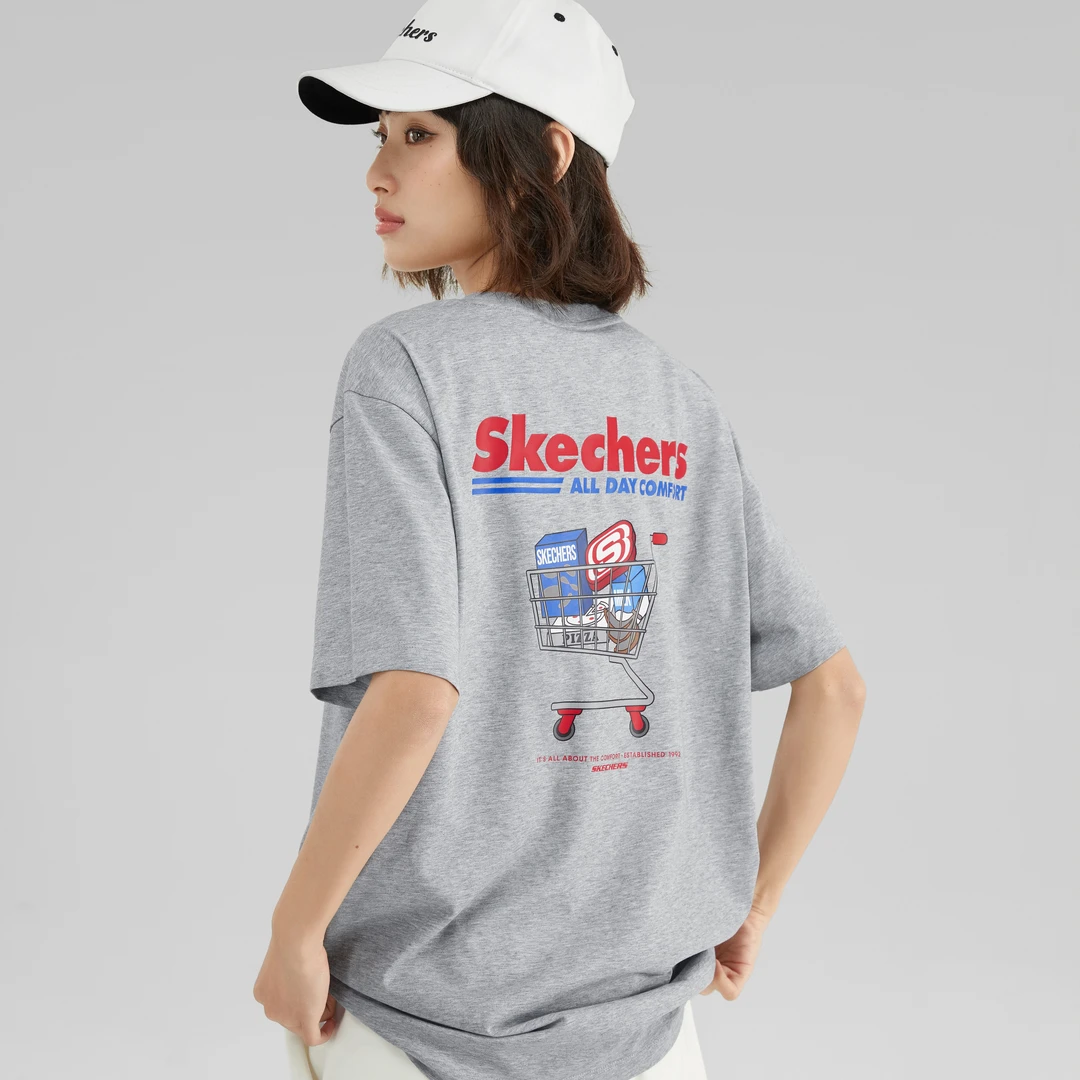 Skechers斯凯奇2023春男女同款夏季LOGO印花圆领针织短袖L223U057