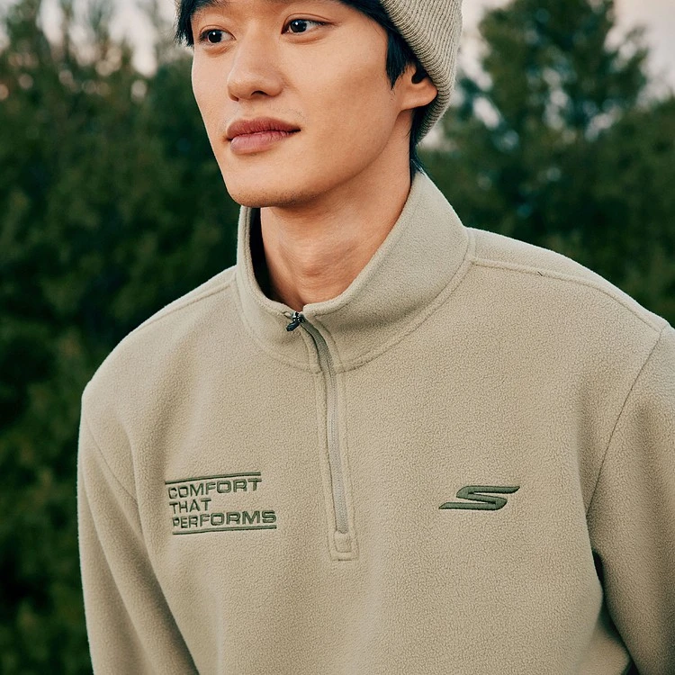 Skechers斯凯奇摇粒绒卫衣户外出行半开拉链设计加绒保暖P423M072