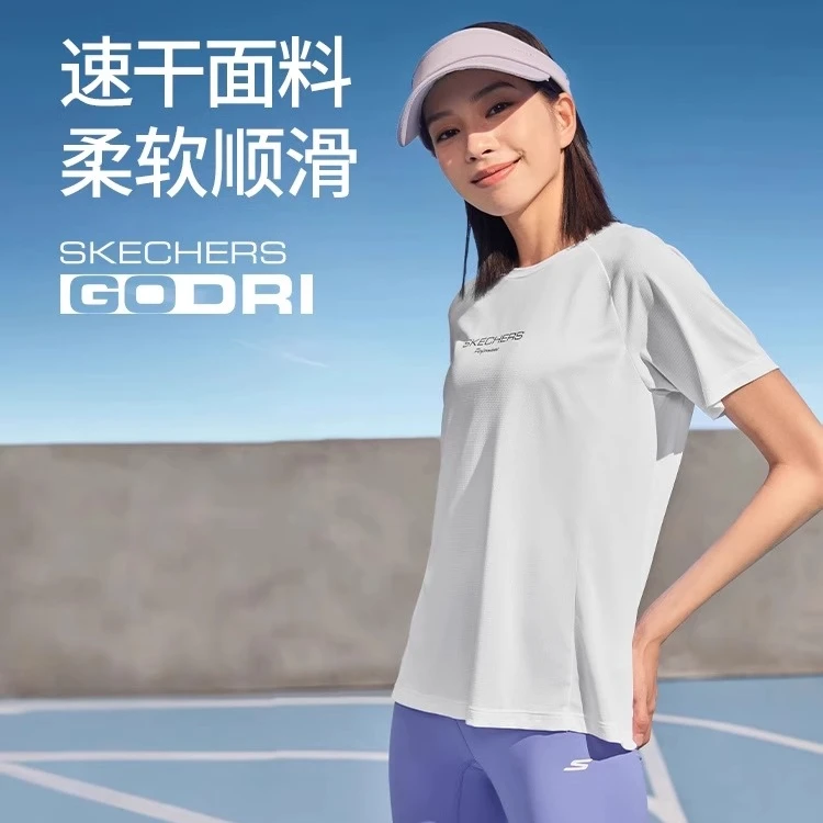 Skechers斯凯奇运动T恤男女款圆领短袖速干P224W096/P224M084