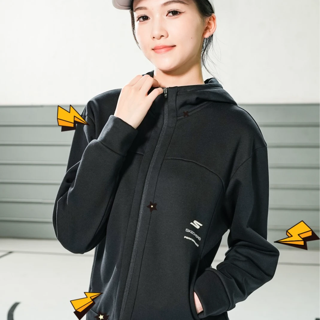 Skechers春秋保暖加绒针织外套女款休闲户外跑步运动服P423W066