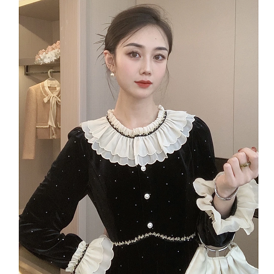 【CICI&GERTCOREL】南法少女 法式花瓣领钉珠气质连衣裙CC234L1057