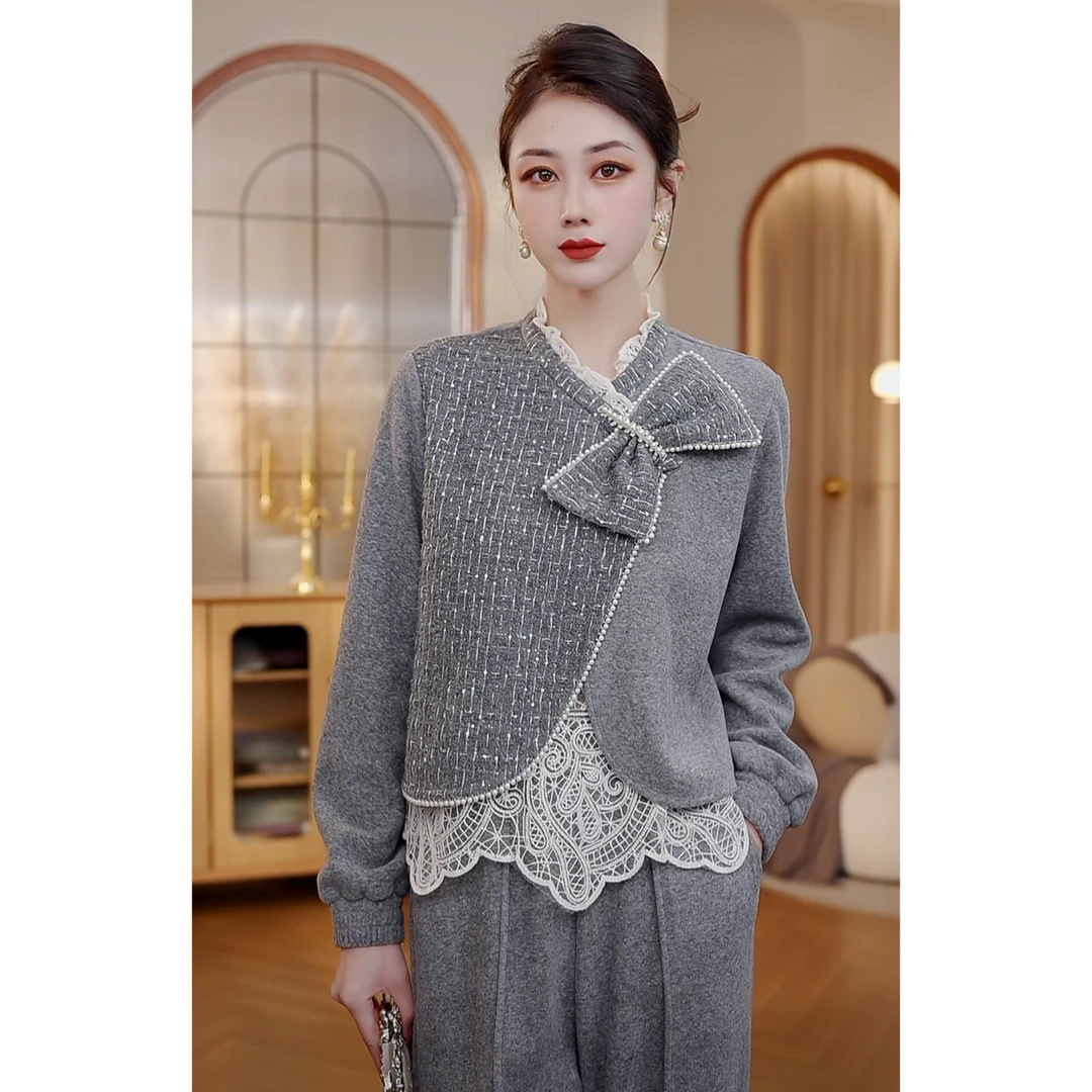 加绒版【CICI&GERTCOREL-W】微光记忆蕾丝一体式加绒套装GC244T1221