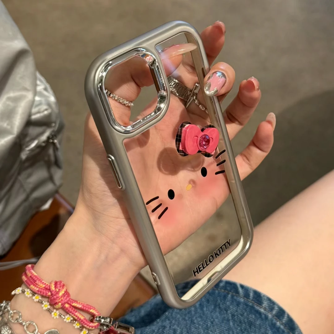 可爱kitty猫表情立体蝴蝶结适用iPhone13手机壳14pro全包15promax