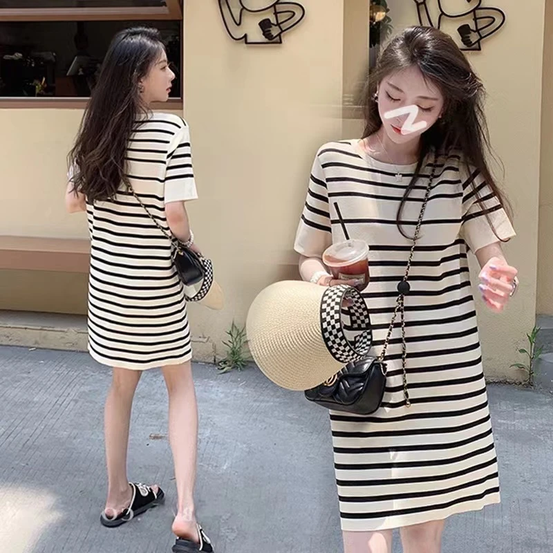 孕妇连衣裙夏装中长款连衣裙女宽松上衣宽松百搭休闲显瘦针织裙