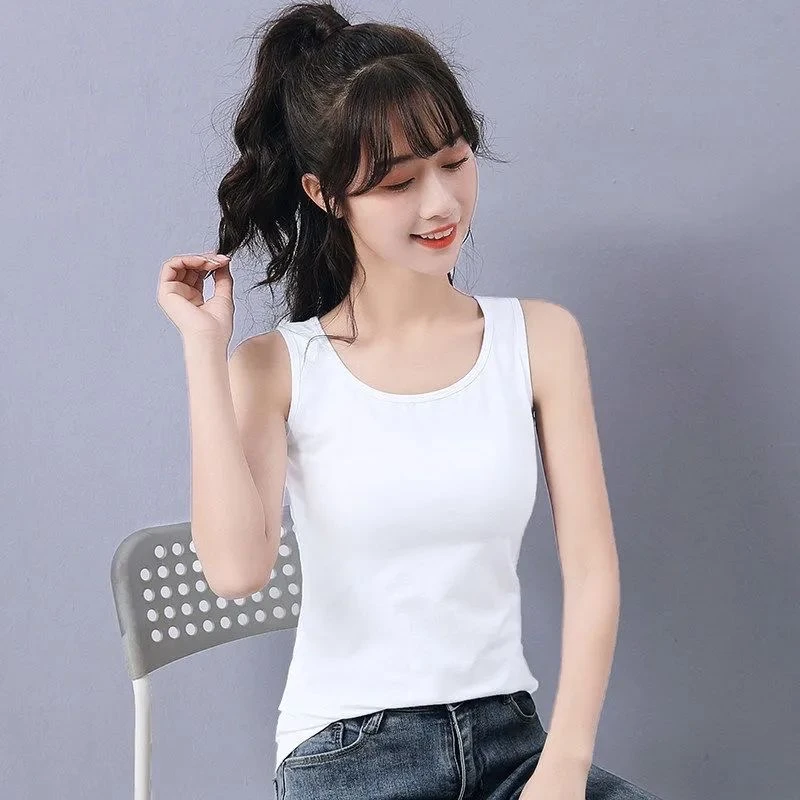 纯色吊带背心女内搭夏季新款中国风白色运动外穿紧身无袖打底衫女