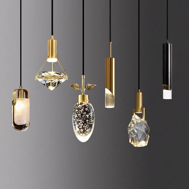 卧室床头小吊灯高级感全铜网红可升降吊灯餐厅吧台豪华创意水晶灯