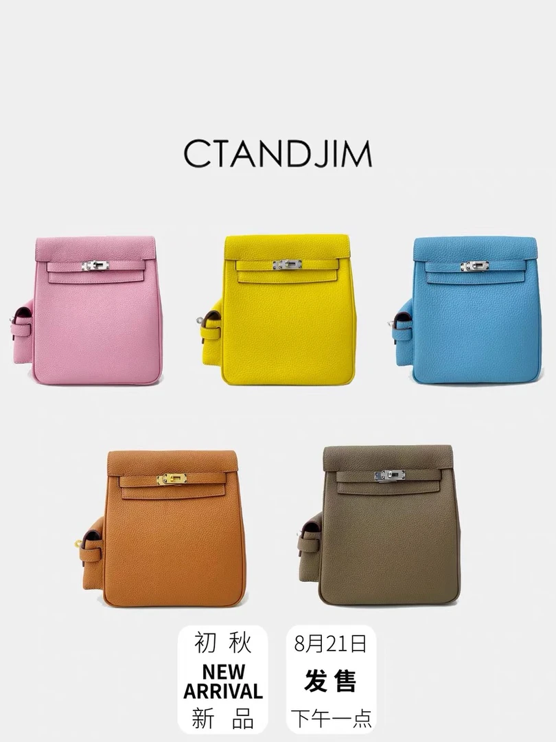 CTANDJIM升级版精钢五金头层小牛皮升级版小口袋双肩包 背包 书包