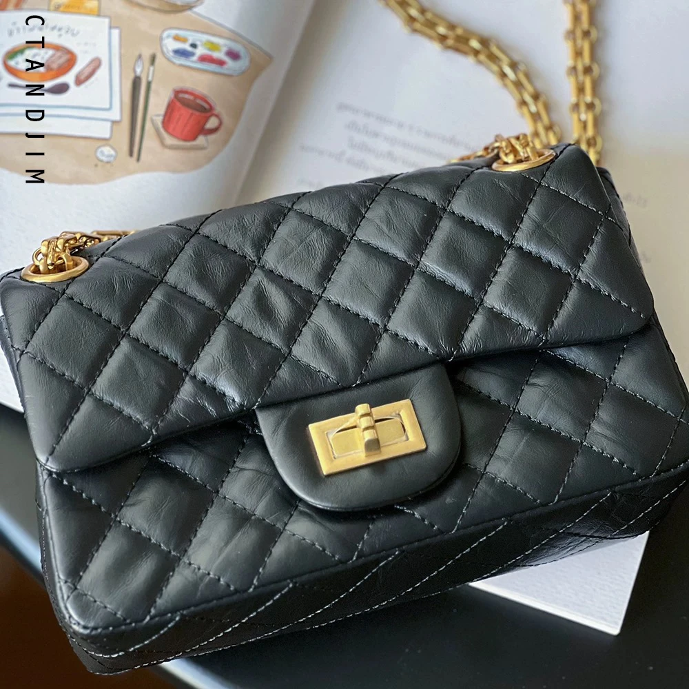 CTANDJIM复古2点55菱格方锁斜挎包 腋下包 链条包