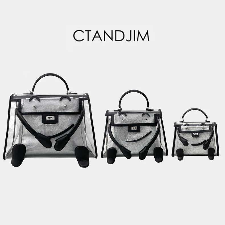 CTANDJIM限定牛皮拼接透明 小怪兽玩具包 手提包 斜挎包