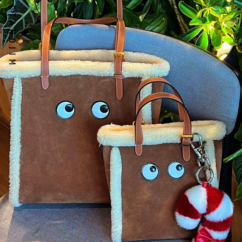 CTANDJIM25款冬季大眼睛毛呢托特包 购物袋腋下包 机场包 斜挎包