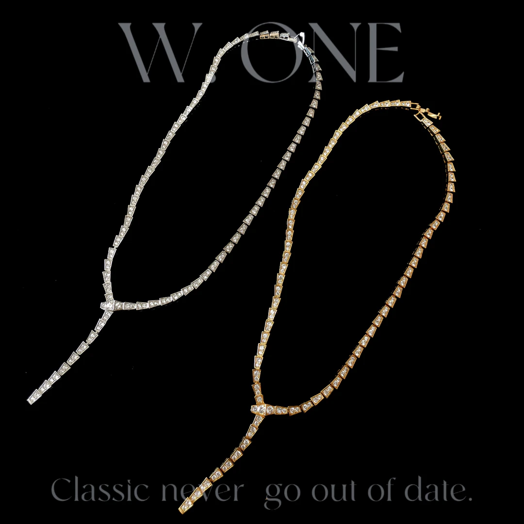 铜合金合成锆石项链 【W. ONE】高级感锆石蛇骨链百搭小众轻奢
