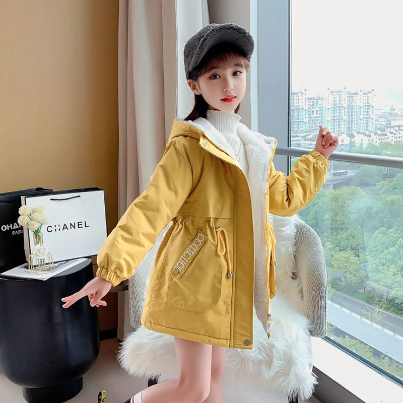 新款女童派克服加绒外套中长款风衣中大童洋气小女孩上衣秋冬