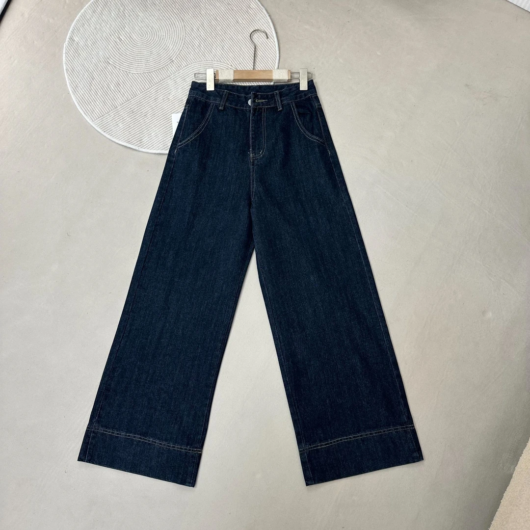 2024秋冬厚8131新款窄版裤腿牛仔裤高腰时尚百搭复古宽松韩版水洗