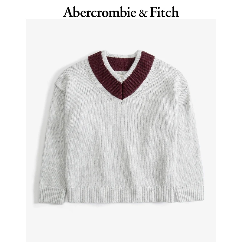 AF女装24秋冬美式美利奴羊毛混纺v领套头针织衫毛衣150-4425