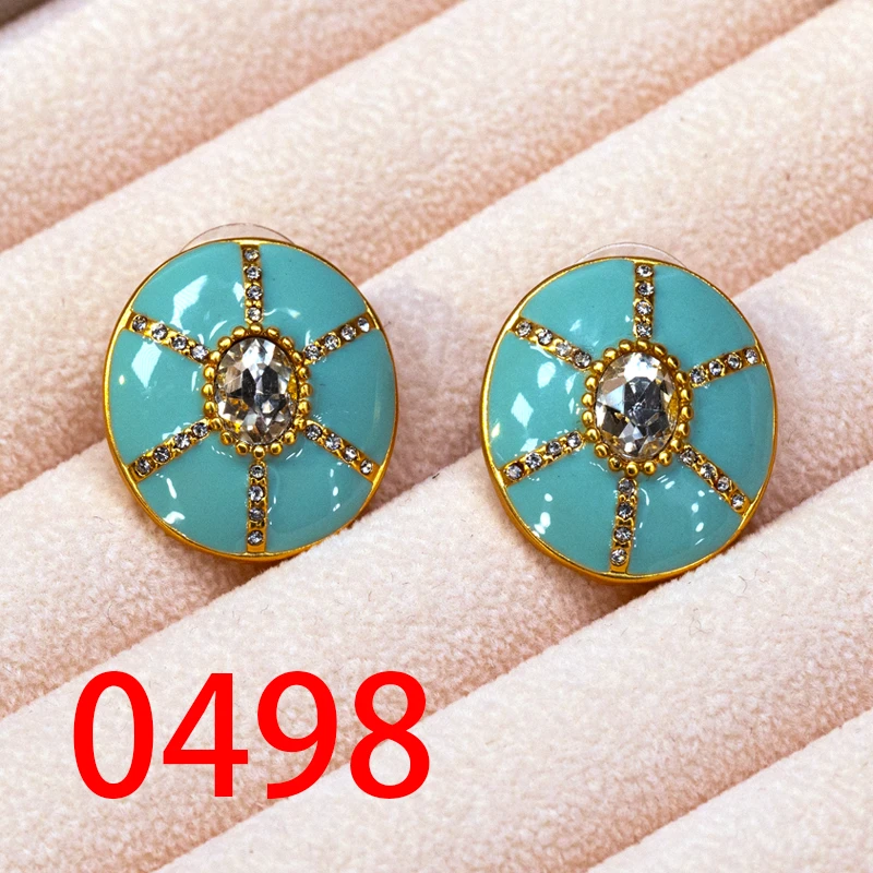 铜合金耳饰 简约耳饰小众气质绿色轻奢镶嵌古风时尚百搭耳钉0498E