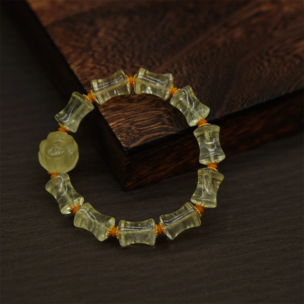 原创设计款定制版桶珠小骨型黄色水晶手串（多样性发一）