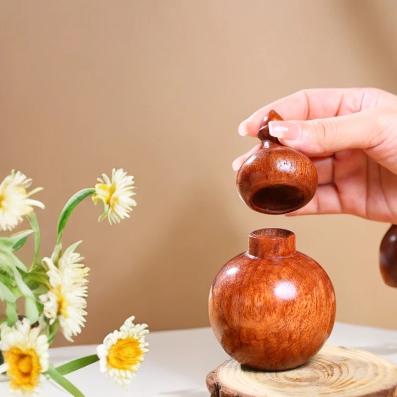 2025新款缅甸花梨木整木挖原木原色葫芦牙签筒尺寸：直径7cm高12cm