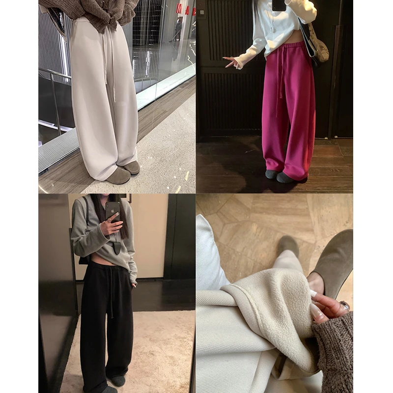 ACUN品牌 纯色慵懒肌理感加绒休闲裤女软糯舒适抽绳垂感直筒长裤