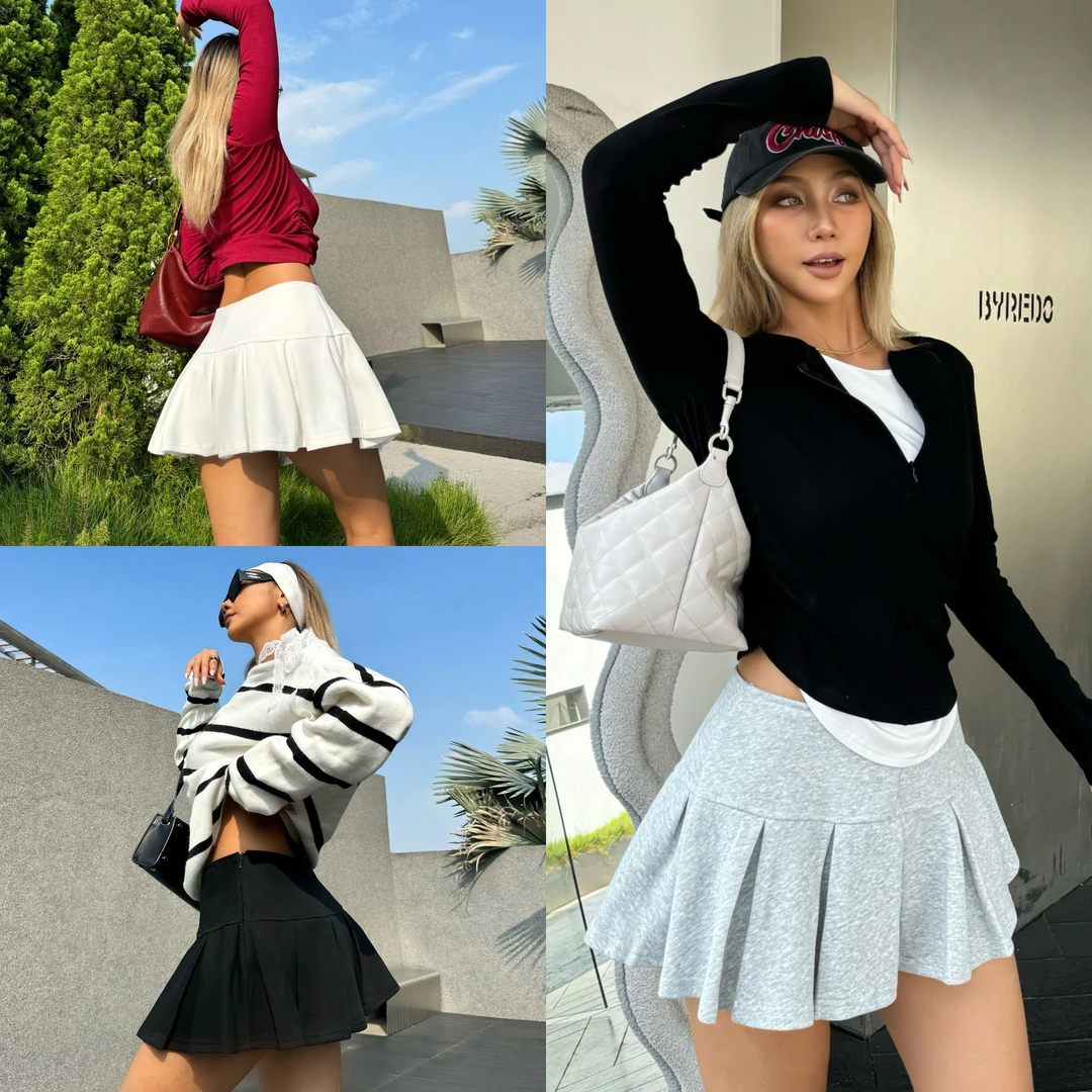 ACUN品牌 辣妹黑色防走光百褶裙裤女纯欲性感低腰运动百搭半身裙