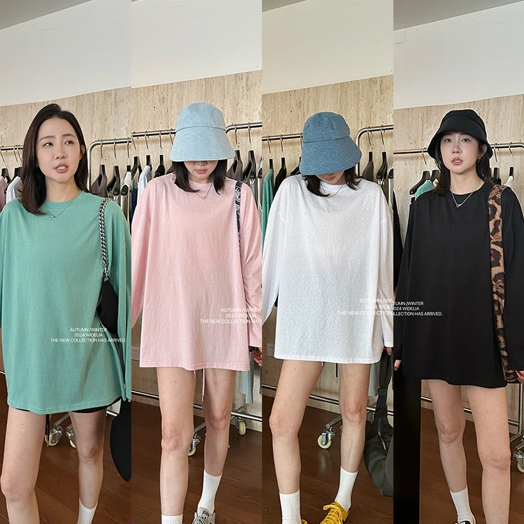 widelia2025夏季基础款白色防晒T宽松圆领长袖打底衫T恤8285