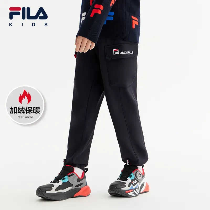 FILA斐乐儿童加绒长裤秋冬季保暖工装潮流裤子K12B311604F