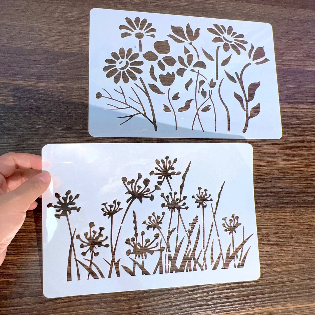 花朵植物镂空模板小学生diy手抄报塑料PET素材半成品模版神器绘画