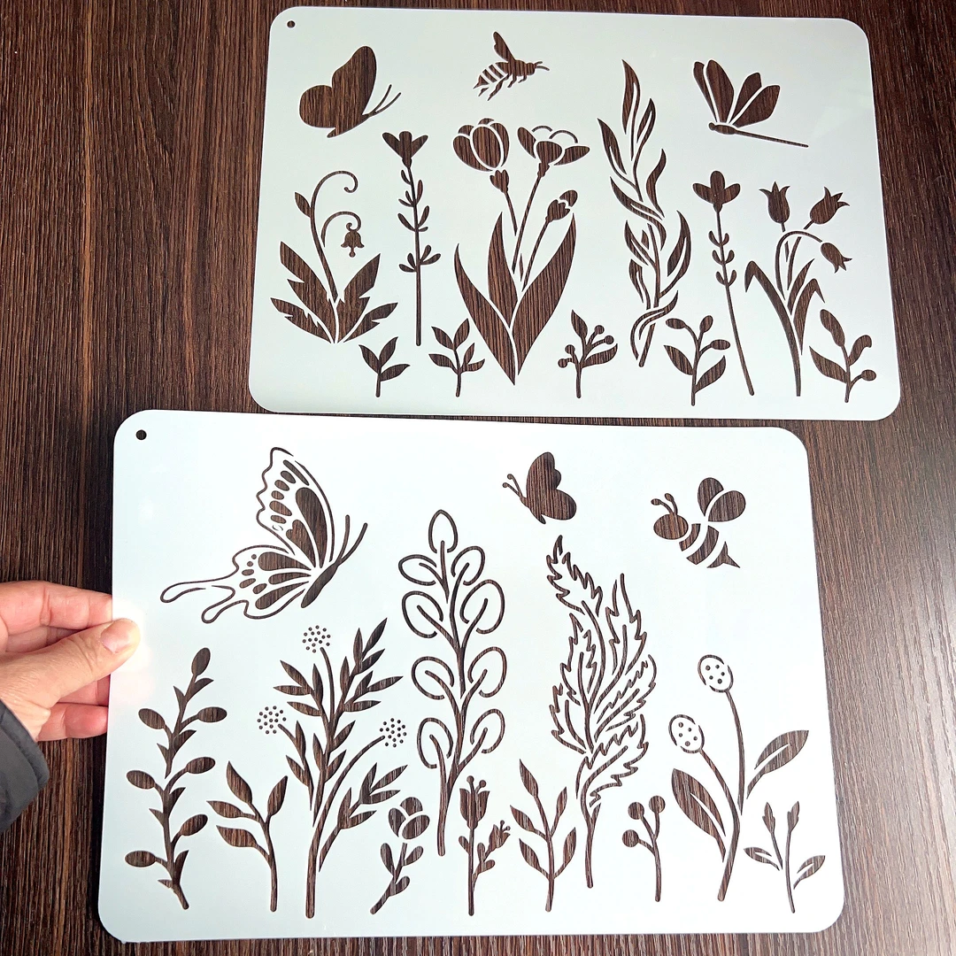 儿童绘画花草镂空塑料模板学生DIY书签镂空塑料模板绘画喷绘素材