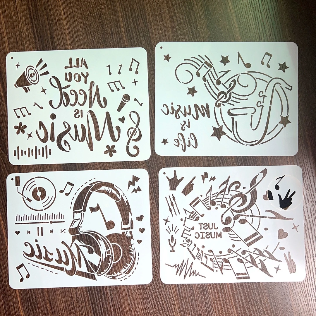 小学生音乐绘画镂空模板音符吉他涂鸦喷绘装饰相册手帐素材神器